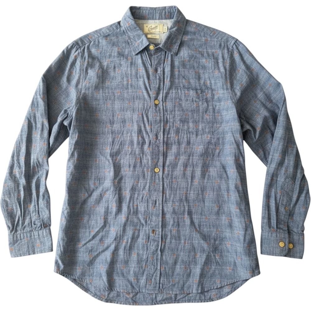 Grayers Mens Large Blue Linen Cotton Blend Dotted Long Sleeve Button Down Shirt